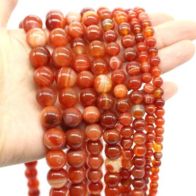 China Jewelry Making Natural Red Striped Banded Agate Energy Stone Healing Power For Jewelry Making DIY Round Loose Bead for sale