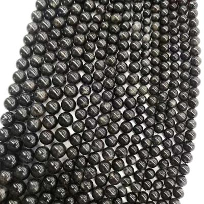 China Jewelry Making Wholesale Natural Astrophyllite Hornblende Gemstone Beads Round Beads Healing Power For Jewelry Making Bracelets Necklaces 15.5