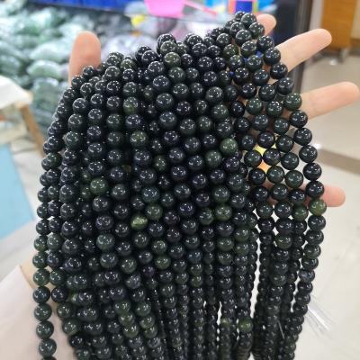 China Jewelry Making Wholesale Fashion Jewelry Making Beads Natural Polish Black Green Nephrite Jade Gemstone Loose Beads 15.5