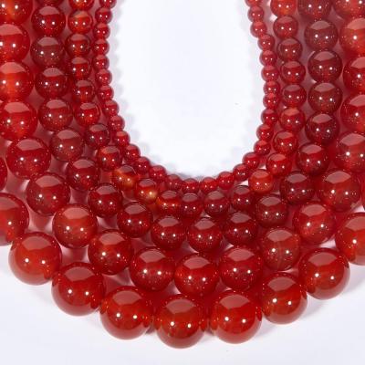 China DIY Jewelry Making Wholesale Natural Red Agate Gemstone Round Loose Beads For Jewelry Making Necklace Bracelet for sale