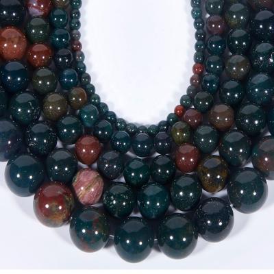 China DIY Jewelry Making Wholesale Natural Purple Green Bloodstone Round Loose Gemstone Beads For Fashion Jewelry Making Necklace Bracelet for sale