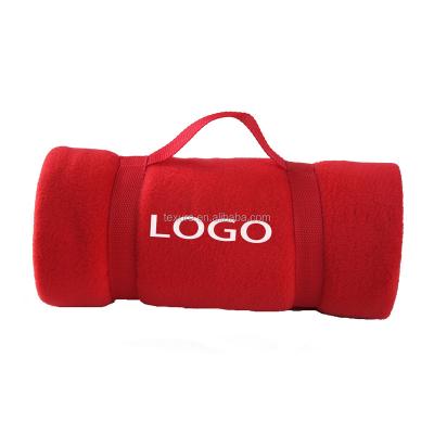 China PASSIONATE Hand Strap Fold Fleece Throw Blanket , Travel Picnic Blanket Customized for sale