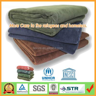 China Anti-pilling high thermal refugee blanket, 1kg 150x200cm donation blankets for homeless people by reliable factory over 10 years for sale