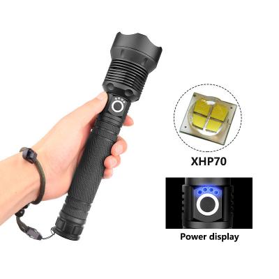 China Camping Hand Led 1500-1800 Lumen XHP70 High Power Light Flashlights Torches Telescopic 2*26650 Zoom Flashlight for sale