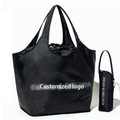 China Customized Reusable Large Supermarket Grocery Foldable Polyester Foldable Shopping Bag With Pocket for sale