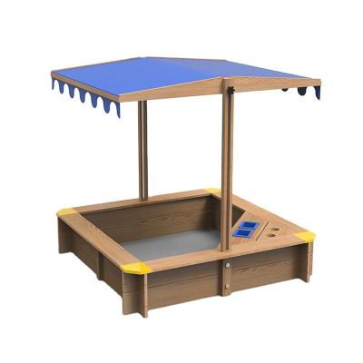 China Outdoor Kids Garden Wooden Playground Sandbox With Green Lid for sale