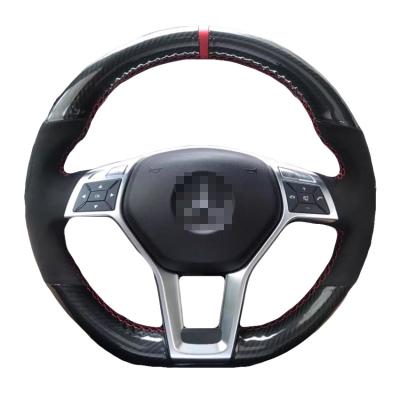 China Mercedes Benz C-Class Carbon Suede Steering Wheel Cover with Gray Thread and Hand Sewing for sale