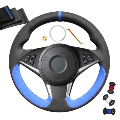 Cina Copertura del volante a cucitura a mano blu nero suede per BMW E60 E61 530d 545i 550i in vendita