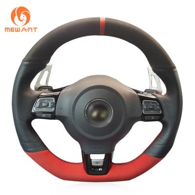 中国 VW 自動車用 赤い黒い皮 スウェード 手縫い スチアリング サイロッコR用 ロープ 販売のため