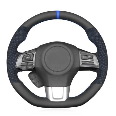 China Best Selling Car Accessories Repair Upholstery Blue Starlight Athsuede Leather Car Steering Wheel Cover for Subaru WRX  bmw for sale