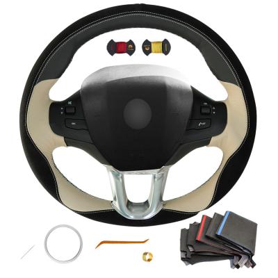 China Coser a mano bricolaje negro de piel suede diseño beige personalizado tapa del volante para Peugeot 2008 en venta