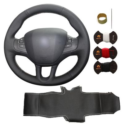 China Künstliches Leder schwarz, handgefertigt, handgefertigt, geschnitten, umhüllt, Lenkrad für Peugeot 206 207 208 2008 307 308 408 508 Boxer zu verkaufen