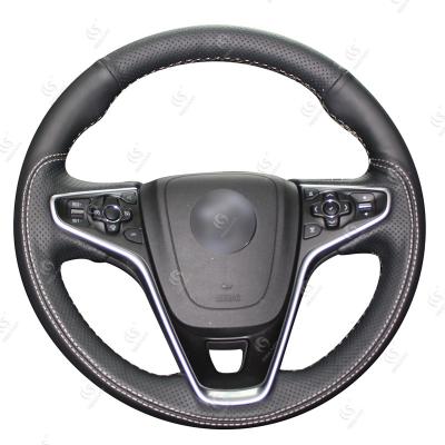 China Hand Stitched Black Leather White Stitching Steering Wheel Cover for Buick Regal Opel Insignia 2014 2015 for sale