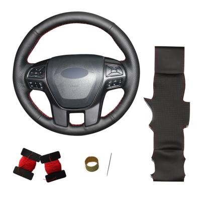 China Custom Perfectly Fit Original Leather Hand Sewn Car Steering Wheel Revestimiento de tapa para el Ford Ranger Everest 2016 en venta