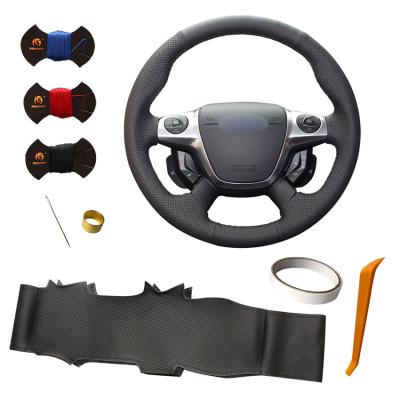 China Auto de costura negro de bricolaje cubierta de cuero genuino del volante para Ford Focus 3 Escape C-MAX 2011 2012 2013 2014 2015 2016 2017 2018 en venta