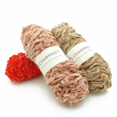 China Love Soft Bright Chenille Velvet Yarn 5mm Diameter Charmkey 100% Polyester Fancy Yarn For Knitting Scarf for sale