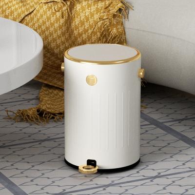 China Viable Wholesale Home Kitchen Trash Can Hotel Bathroom Metal Waste Bin Pedal Bin Nordic Round Recycling Bins 9L for sale