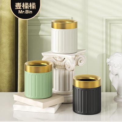 China Mini Retro Round Trash Can Garbage Bin Coverless Home Bathroom Living Room Light Luxury Desktop Bedroom Desktop Storage Box for sale