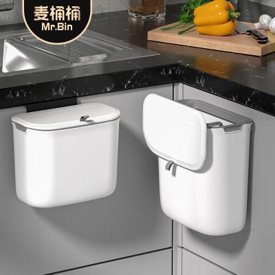 China 7L/9L Kitchen Trash Viable Hanging Cabinet Door With Cover Storage Box Small Household Waste Bin Wall Mounted Mini Bathroom for sale