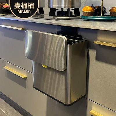 China 6L Kitchen Waste Bins Stainless Steel Viable Hanging Cabinet Door With Cover Storage Box Household Wall Mounted Bin for sale