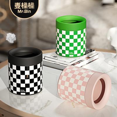 China Trash Can 1.5L Desktop Viable No Waste Trash Can Top Cover Home Living Room Coffee Table Bathroom Mini Table Cosmetic Storage Box for sale