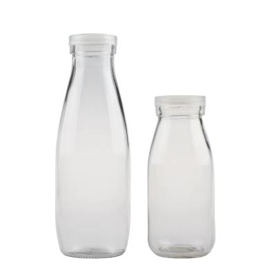 China Various Sizes 250ml 500ml 1L Food Wholesale Transparent Glass Milk Bottles for sale