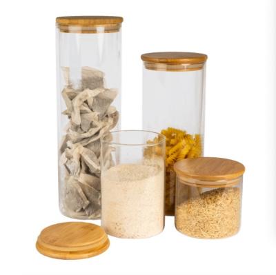 China Wholesale 300ml 350ml 500ml 720ml 1000ml tea food /candy /spice packing storage glass jar with cork/wooden/bamboo lid for sale