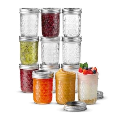 China 8oz Round Glass Mason Jar With Empty Wide Mouth Double Mouth Glass Airtight Lid For Food Jam Honey Pickles for sale