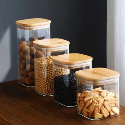 China 2022 Clear Glass Food Storage Jars Containers With Airtight Bamboo Lid For Candy, Cookie, Rice, Sugar, Flour, Pasta, Nuts for sale