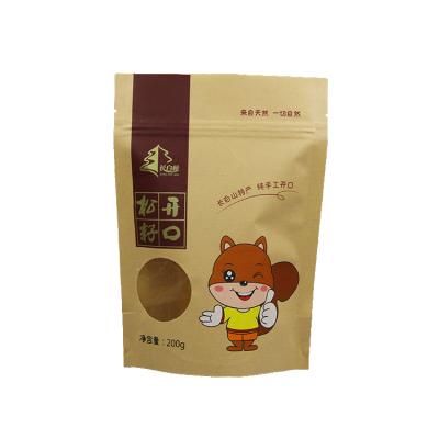 China Brown Cashew Moisture Proof Biodegradable Logo Kraft Paper Bags Nuts Ziplock Stand Up Pouch Almond Nuts Packaging For Pistachio With Label window for sale