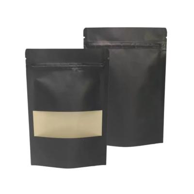 China Gold Moisture Proof Matte Black Woodland Print Stand Up Biodegradable Coffee Kraft Paper Pouch Bags With Hot Stamping for sale