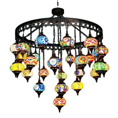 China Bohemia Traditional Turkish Exotic National Lamp Combination Hotel Bar Chandelier Color Mosaic Antique Lamp for sale