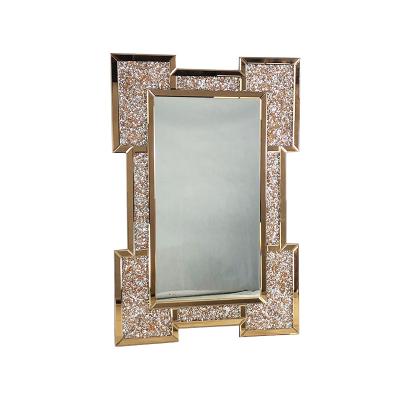 China Vintage Brown Mirror Bathroom Wall Mirror Furniture Wall Mounted Hanging Mirror Broken Diamond Bevel for sale