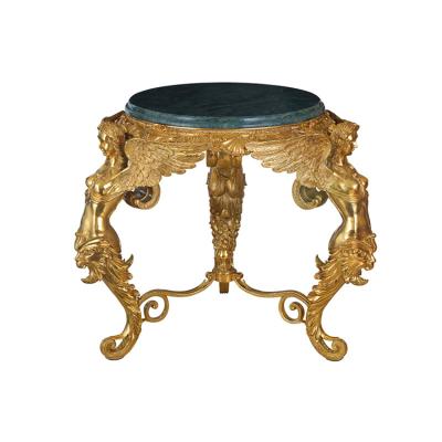 China Adjustable (Other) All Pure Copper French European Neoclassical Hollowed Copper Carved Table Leisure Marble Table for sale