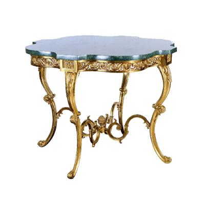 China French Villa Star Hotel (Other) Adjustable Hot Table Antique Copper Plus Dark Green Marble Table for sale