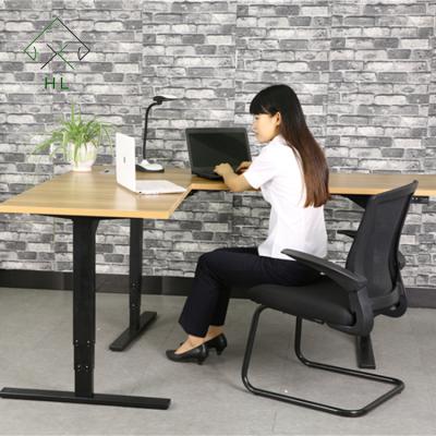 China (Size) L Shape Adjustable Sit Stand Electric Height Adjustable Corner Computer Desk for sale