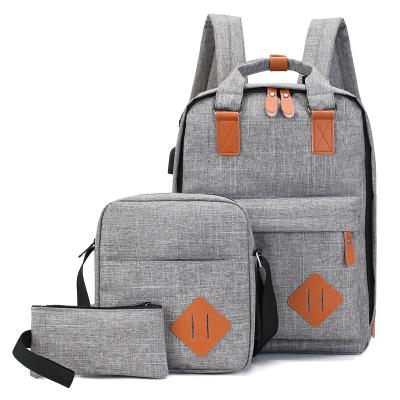 China 3 pcs set korean 3 pieces backpack boys and girls school bag set simple campus fashion travel computer laptop backpack for sale