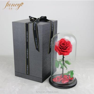 China Perfect OEM Valentines Day Gifts Multiple Colors Preserved Eternal Real Rose Flower In Glass Dome for sale