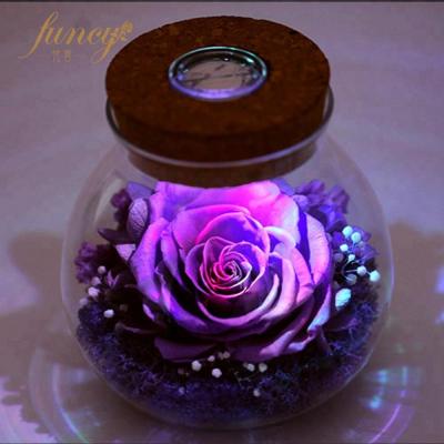 China Occasion LED Wishing Bottle Preserved Flower Gift Idea Preserved Glass Rose Flower for sale