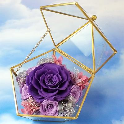 China Eternal Preserved Rose Preserved Flower The Best Mini Geometric Glass Greenhouse Flowers and Plants Keepsake Mothers Day Gift Ideas for sale