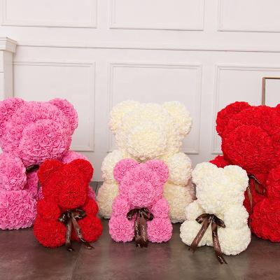 China Carton Box and Flower Rose Bear Artificial Flower Foam Rose Teddy Bear Valentine Gifts Foam Items for sale