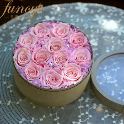 China Handmade Eternal Rose Round Box Gift Set Gift Item Ideas Lasting Forever Rose Round Box Cherry Gift Set for sale