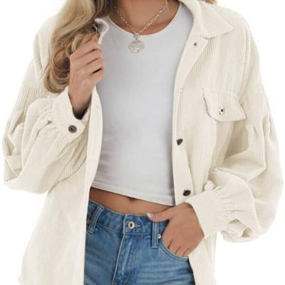 China Anti-wrinkle 2022 new and American women's casual loose shirt European and American foreign trade lantern sleeves corduroy border for sale