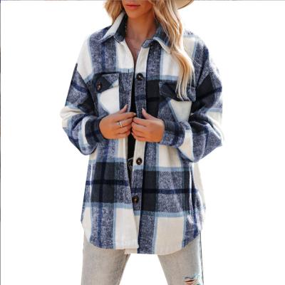 China European autumn and winter women's jacket ladies Anti-wrinkle 2022 new American plaid pocket border casual loose shirt for sale