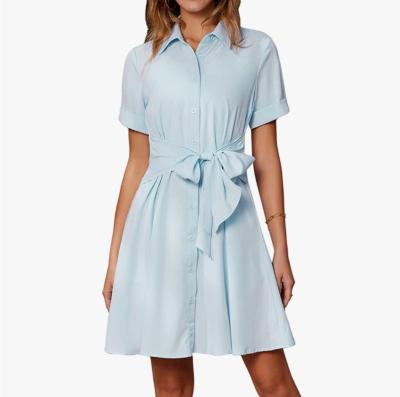 China Border Women's Anti-Pilling Christmas Clothing Plaid Lapel Button Slaps Cotton Mid Length Waist A Line Casual Skirt Shirt Dress for sale