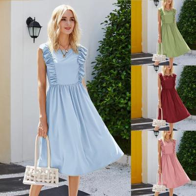 China 2022 Summer Anti-Static Hot Women's Retro Ruffle Sleeveless Sexy Beach Dress for sale