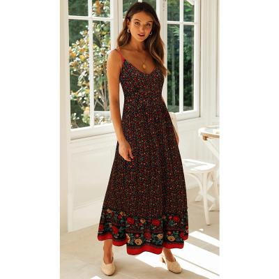 China 2022 summer new anti-static hot style swing skirt floral bohemian suspenders dress European and beautiful women's floral sexy dress for sale