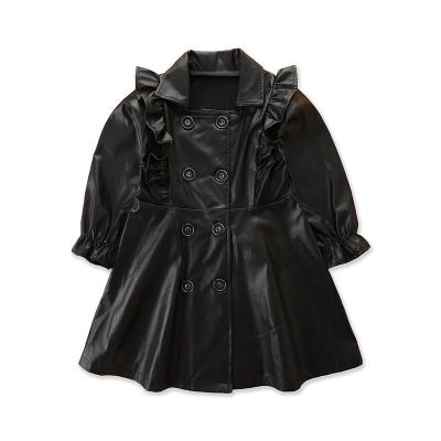 China Autumn Children's Double Breasted Children Girls Waterproof PU Jacket Outwear Leather For Baby Girl Jacket for sale