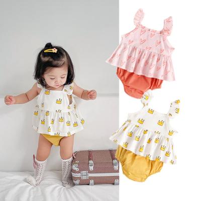 China Breathable Infant Babies Set Summer Babies Clothing Crown Heart Cotton Baby Outfits for sale