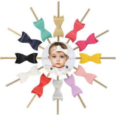 China Fabric Multi Colors Leather Elastic Bow Headband Band For Babies Headbands for sale